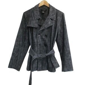 Sandro‎ Studio Ruffle Front Single Breasted Trench Coat Charcoal L Gray Designer
